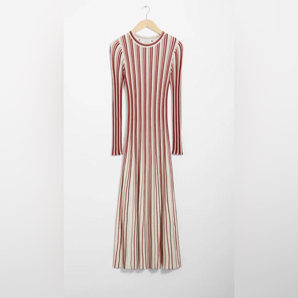 & Other Stories Red and Cream Striped Long Sleeve Dress